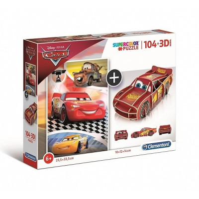 Puzzle Cars + Puzzle 3D Clementoni 104 piese foto