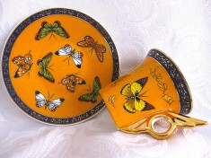 SET CAFEA PORTELAN L. DAKE &amp; ZN OLANDA DECOR CU FLUTURI CEASCA CAFEA ESPRESSO CU FARFURIE