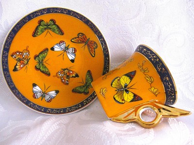 SET CAFEA PORTELAN L. DAKE &amp;amp; ZN OLANDA DECOR CU FLUTURI CEASCA CAFEA ESPRESSO CU FARFURIE foto