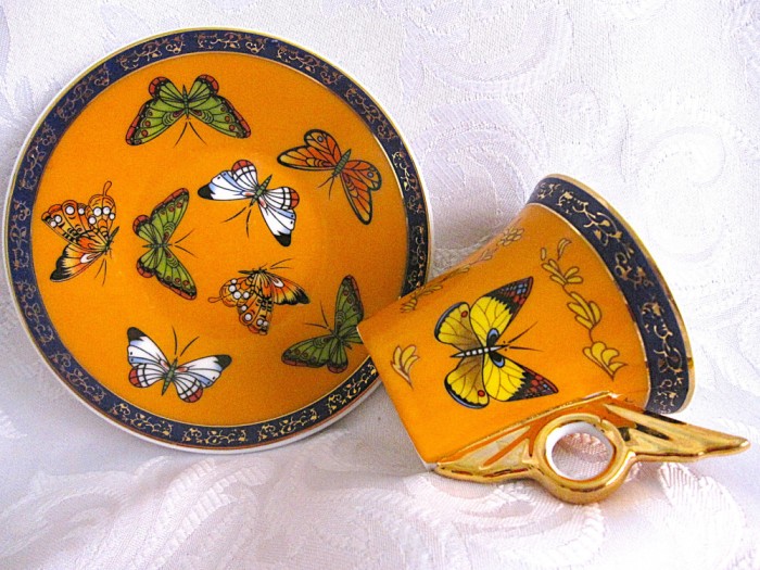 SET CAFEA PORTELAN L. DAKE &amp; ZN OLANDA DECOR CU FLUTURI CEASCA CAFEA ESPRESSO CU FARFURIE