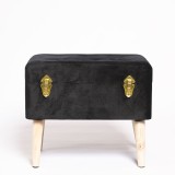 Taburet negru cu picioare din lemn si spatiu de depozitare