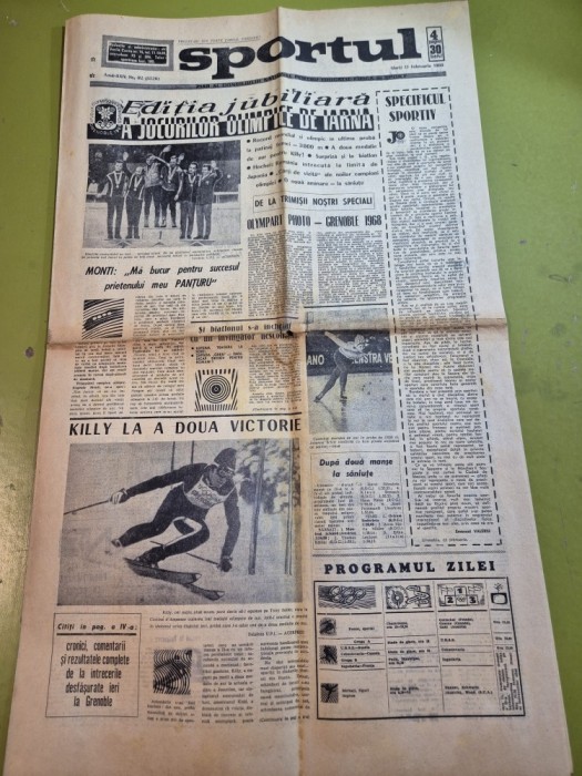 ziarul sport 13 februarie 1968 - editia jubiliara a jocurilor olimpice de iarna grenoble
