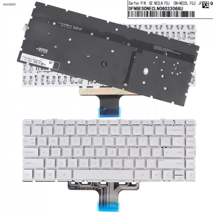 Tastatura Laptop, HP, Pavilion X360 14-DW, 14M-DW, 14T-DW, 14-DV, 14-DY, TPN-I137, 9Z.NECLN.F0J, iluminata, argintie, layout US