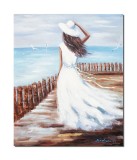 Cumpara ieftin Tablou tanara pe ponton pictat manual, In bataia brizei, 60x50cm ulei pe panza, Mircea Iordache