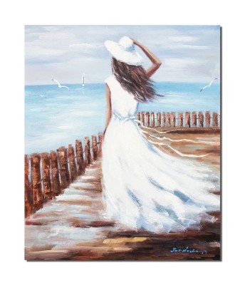 Tablou tanara pe ponton pictat manual, In bataia brizei, 60x50cm ulei pe panza, Mircea Iordache foto
