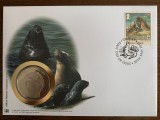 Falkland - foci - FDC cu medalie, fauna wwf