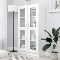 vidaXL Dulap cu vitrină, alb extralucios, 82,5 x 30,5 x 150 cm, PAL