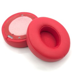 Set 2 bureti pentru casti Beats Solo 3, Solo 2 Wireless, On-Ear, Spuma cu memorie, Piele ecologica, Rosu
