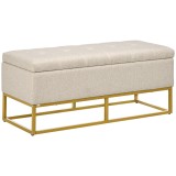 HOMCOM Bancă de Depozitare cu Șezut, Bancă Tapițată Dreptunghiulară, Taburet din Stofă de In cu Picioare de Oțel, 110x44x48 cm, Bej | Aosom Romania