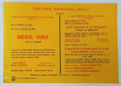 TEATRUL NATIONAL CLUJ , AFIS PROGRAM , 1974 foto