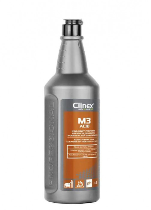 Clinex M3 Acid, 1 Litru, Detergent Pentru Suprafete Sanitare, Curata Si Neutralizeaza Suprafetele