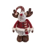 Figurina Decorativa de Craciun Cerb Bordo, Jacheta Rosie, Caciula, 97 cm, General