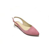 Balerini decupati din piele Lia Velvet Powder Pink