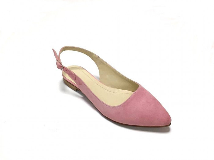 Balerini decupati din piele Lia Velvet Powder Pink