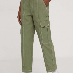 Vans pantaloni femei, culoarea verde, drept, high waist