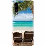 Husa silicon pentru Huawei P30, Beach Chairs Palm Tree Seaside