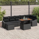 Gossi set de dining pentru gradina , 8 piese, cu perne, ratan negru si acacia
