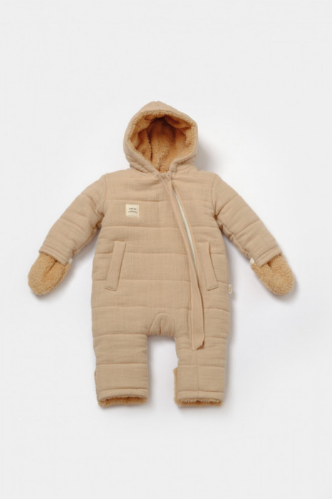 Salopeta de iarna pentru bebelusi, Winter muselin, 100% bumbac - Apricot, BabyCosy (Marime: 6-9 luni)