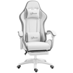 Vinsetto Scaun gaming fauteuil gaming ergonomic cu spătar inclinabil la 135&deg; și suport lombar, 65 x 65 x 121-129 cm alb | Aosom Romania