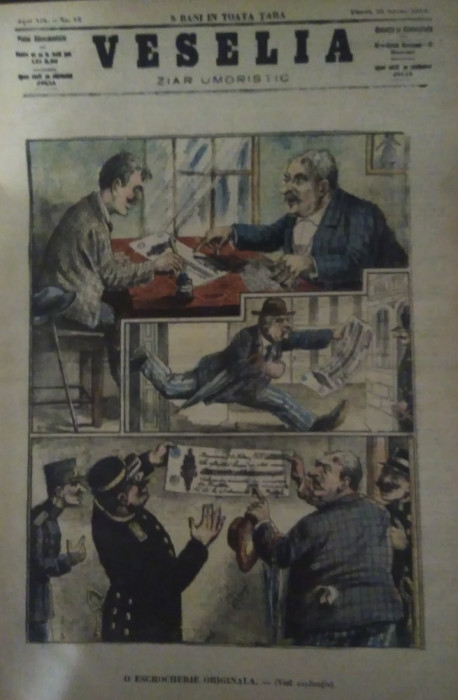 Ziarul Veselia : O ESCROCHERIE ORIGINALĂ - gravură, 1910