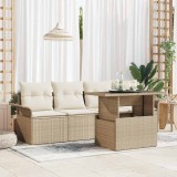 Cumpara ieftin Set de canapele pentru grădină cu pernă 5 pcs Bej Rattan poli