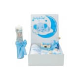 Cumpara ieftin Set Cutie Trusou cu Lumanare, 9 Piese "Cu drag de la nasi" - Luna Elefant, Bleu - TB203