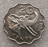 P3. Swaziland 20 cents centi 2003 fauna elefant **