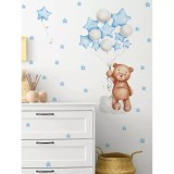 Cumpara ieftin Sticker Perete Autocolant Ursulet Baloane si Stele Albastre 73x79cm - 67449