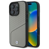 Husa BMW iPhone 16 Pro Max Signature Leather Textured and Line MagSafe, gri, BMHMP16X23RDCLG
