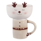 Cumpara ieftin Set cana, bol Craciun Ren ceramica multicolora 12x12x18 cm / 250 ml / 250 ml