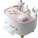 Suport pentru Servetele, Cutie Multifunctionala, Design Minimalist, ABS, cu Suport pentru Obiectele Personale, pentru Birou, 21x12x12 cm, Roz
