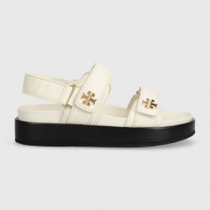 Tory Burch sandale de piele Kira Sport Sandal femei, culoarea bej, cu platforma, 144328.104