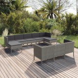 vidaXL Set mobilier de grădină cu perne, 10 piese, gri, poliratan 3094582