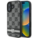 Husa iPhone 16 - DKNY Leather Hardcase Checkered Pattern &amp; Printed Stripes(DKHCP16SPCPTSSK) - Black