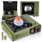 Aragaz de camping portabil, 1 arzator, 2500W, verde, folosit cu butelie de gaz butan(neinclus), JollyMag, 114159