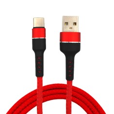 Cablu incarcare tip c 2.1A, transfer date, Kubetron, 1m, USB 3.0 la USB-C, Nylon impletit rezistent, Rosu foto
