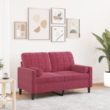 Gossi canapea cu 2 locuri cu pernute, rosu vin, 120 cm, catifea