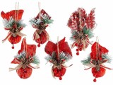 Set 6 ornamente brad Craciun textil multicolor &Oslash; 5,5 cm x 16 H