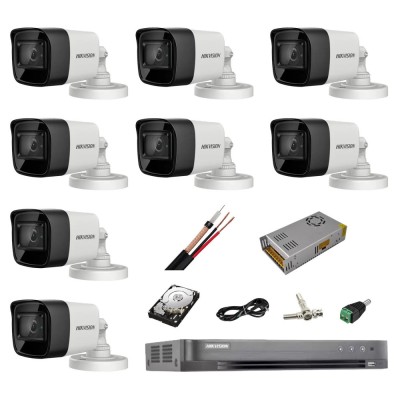 Sistem complet de supraveghere profesional Hikvision Turbo HD, inregistrare 4K / 8 Mp, 8 camere IR 30 m, HDD 2 Tb, 200 m cablu CCTV,vizualizare pe tel foto