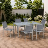 Cumpara ieftin Set mobilier gradina/terasa, aluminiu, blat sticla, gri si argintiu, 1 masa, 6 scaune, Sway