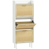 HOMCOM Dulap pentru pantofi 3 uși rabatabile etajeră efect rășină &icirc;mpletită design boem 65 x 24,5 x 153 cm alb | Aosom Romania