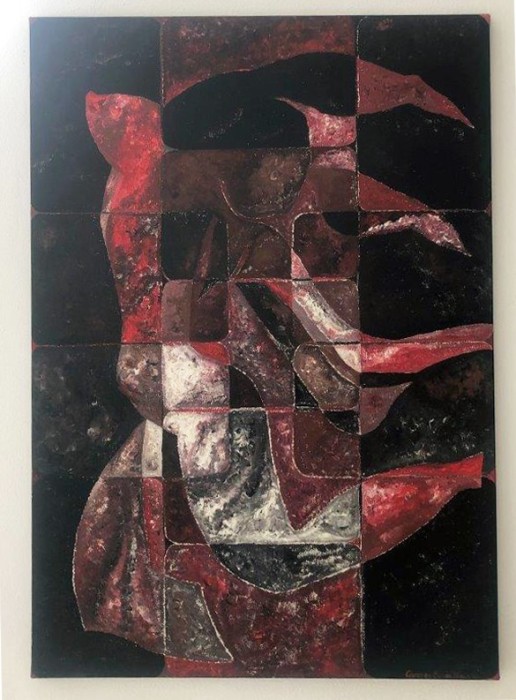Dans - Pictura abstracta - semnata Carmen S. Flack &#039;08 - panza intinsa pe cadru lemn 70x100 cm - neinramata