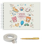 Set Album foto / GuestBook pentru botez fete, personalizabil, A4 landscape, pix si dubluadeziv inclus, 3 piese, accesoriu nunta