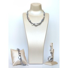 Set Celeste din hematit natural și perle