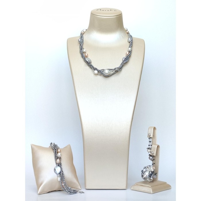 Set Celeste din hematit natural și perle