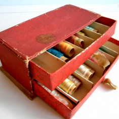 Cutie ate de cusut anii 60 - Comoda artizanala din carton cu sertare croitorie