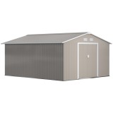 Outsunny Magazie de Gradina cu Usi Duble Glisante si Acoperis Inclinat, Sopron de Gradina din Otel si PP, 3.4x4x2m, Gri | Aosom Romania