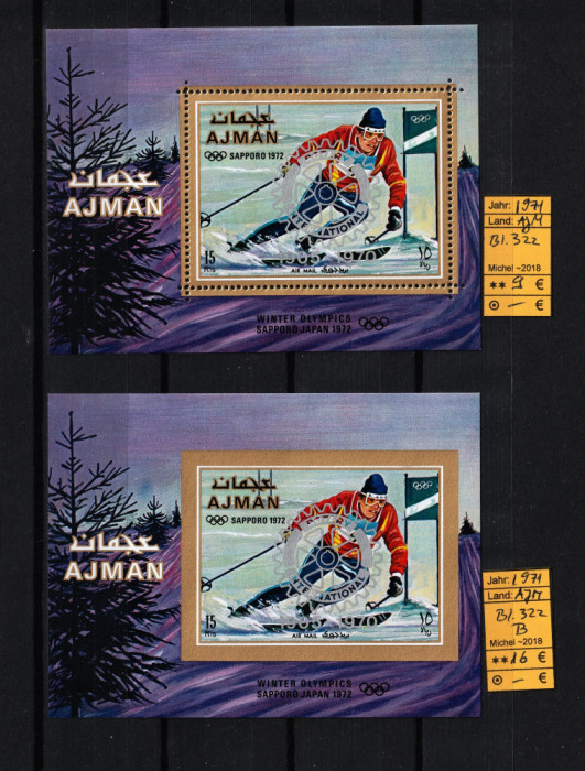 Ajman, 1971 | Olimpiada de Iarnă Sapporo - SUPRATIPAR Rotary | MNH, NDT | aph