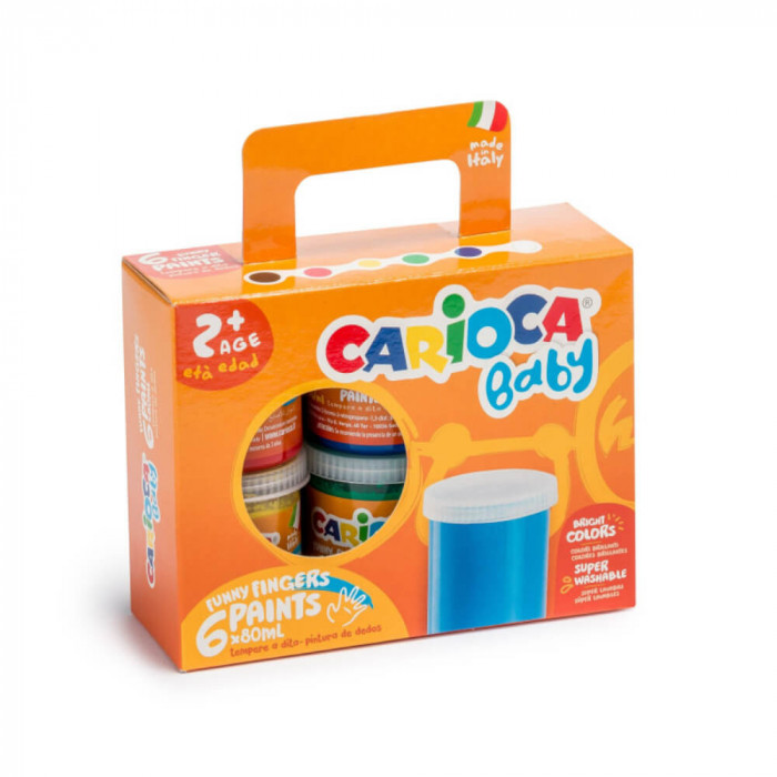 Set Acuarele Finger Carioca, 6 Tuburi, 80 ml/Tub, Set Culori Acuarele, Acuarele Carioca, Acuarele pentru Scoala, Acuarele Copii, Acuarele Tempera, Cul