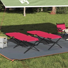 vidaXL Pat pliabil pentru camping Manual 2 pcs Roșu Tafeta Oxford